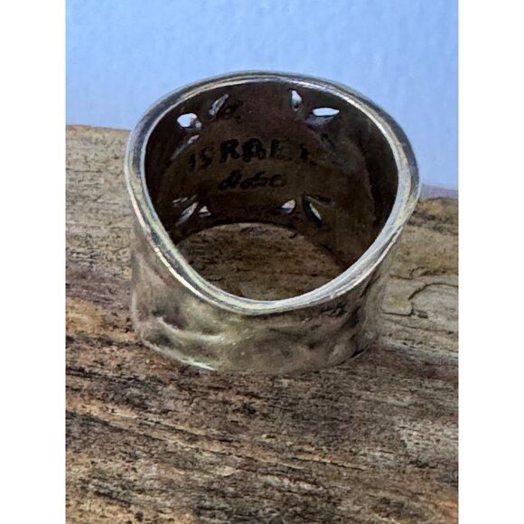 Handcrafted Israel 925 Sterling Silver Flower Design Wide Band Ring Size 6 - Picture 4 of 8